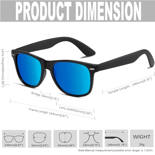 Image of KANASTAL Polarized Sunglasses Men Women TR90 Retro Classic Square Sun Glasses with UV400 Protection Mirror Blue Lens Shades