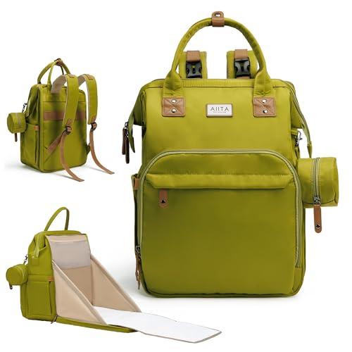 Image of AIITA Diaper Bag Backpack, Multifunction Diaper Bag with Changing Station, Stylish Baby Bags, Large Unisex Diaper Backpack for Mom and Dad, Baby Registry Search, Portable Changing Pad – Yellow Green