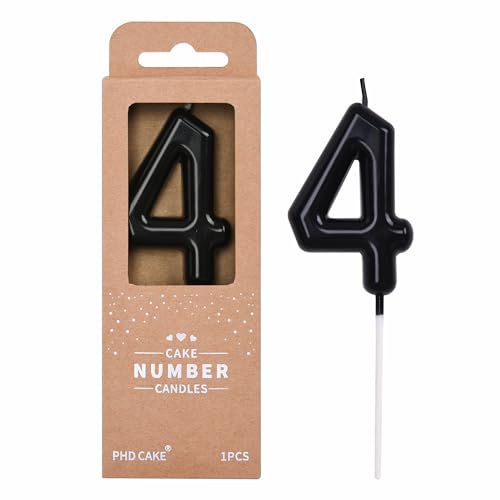 PHD CAKE 2.76 inch Classical Black 4 Number Birthday Candles, Black Number Candles, Cake Number Candles, Party Celebration