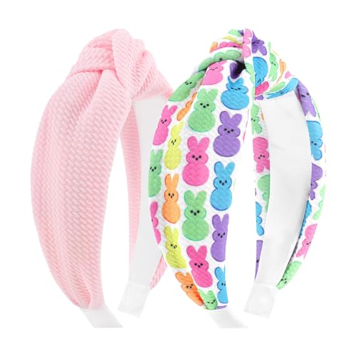 YanJie Easter Pink Headbands for Women Rabbit Ears Headband Printed Bunny Egg Carrot Wide Knotted Headband Women Cosplay Hairbands Easter Hair Accessories