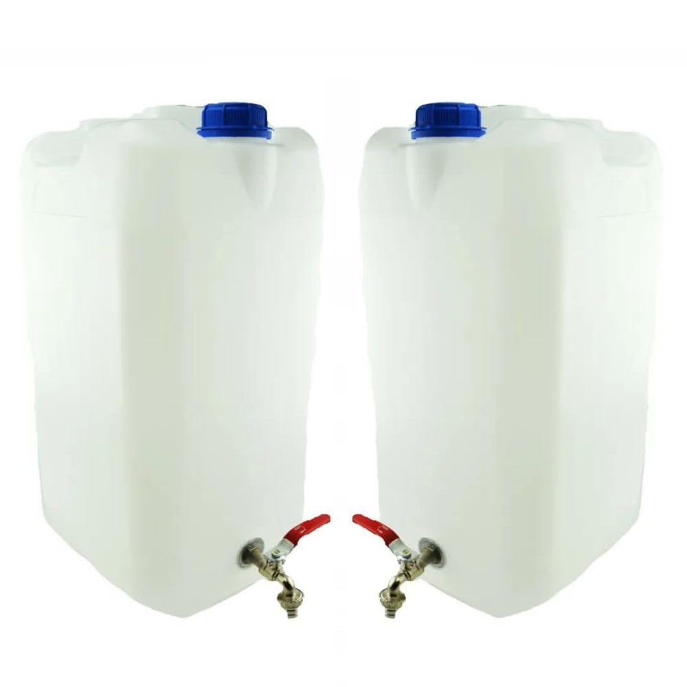Bote de agua de 30 l de plástico, tanque de agua con grifo, juego de 2 unidades, depósito de agua, bidón de agua potable, bidón de repuesto, bidón de plástico, para el hogar, jardín, coche, camping