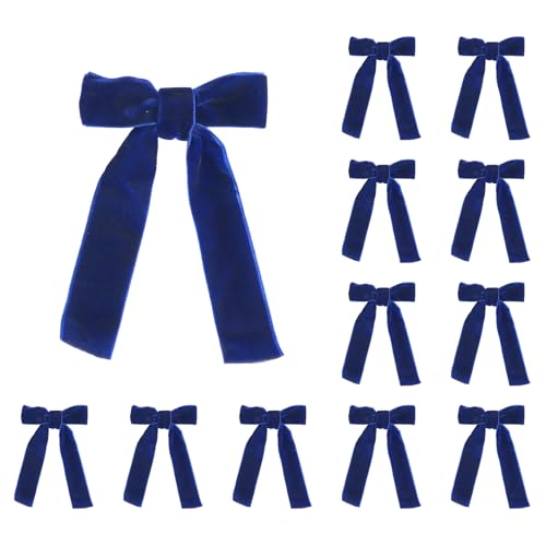 Meseey 12 Pcs Royal Blue Velvet Bows with Twist Tie 3.5 Inch Pre-Tied Vintage Christmas Velvet Ribbon Bows for Treat Bags Gift Wrapping Basket Wedding Baby Shower Brithday Party