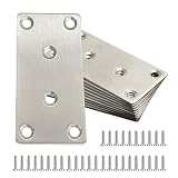 OMIDEAS 10 x Plaques de Jonction Plates (80 x 40 x 2) – Plaque métallique perforée en acier inox argenté, Fixation Bois, Connecteur de Réparation, Renfort Meuble, Bricolage
