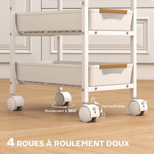 Chariot Cuisine Slim 24 cm 5 Niveaux Blanc HOMCOM