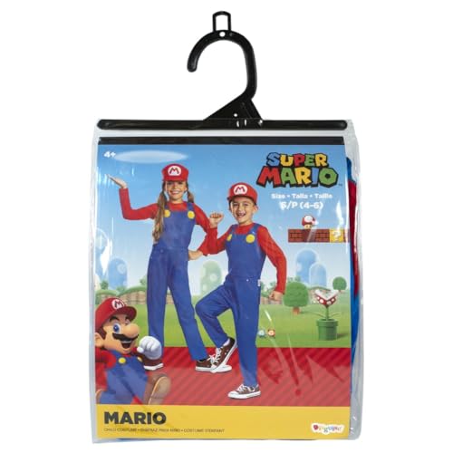 Super Mario Bros. Nintendo Déguisement Enfant Mario avec Salopette et Casquette Rouge - Taille S (4-6 Ans) - Licence Officielle du Jeu Vidéo - Costume Garçon pour...