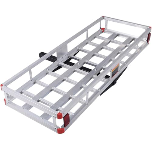 ERGOMASTER Hitch Cargo Carrier 500lb Capacity Trailer Hitch Mount Cargo Carrier with Ramp 50 x 29.5 Aluminum Cargo Carrier with High Side Rails for RV Truck SUV Van Car (NO Ramp)