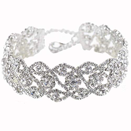 Xerling Women Crystal Necklace Sparkly Rhinestones Evil Eye Choker Bridal Wedding Jewelry for Women and Girls (Silver) - Image 3