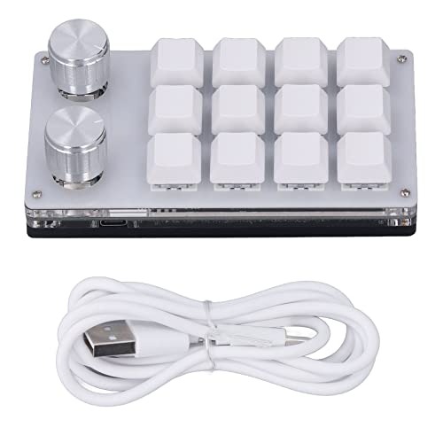 XZXCVN Mini Teclado USB 12 Teclas Programables con 2 Perillas, Compacto y Multifuncional para Juegos y Oficina - Teclas de Atajo, Compatible y Linux