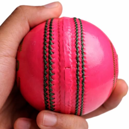 Image of KHELSPACE KS-20 Pink Leather Cricket Ball - Hand-Stitched for Match Play and Training, Premium Durability