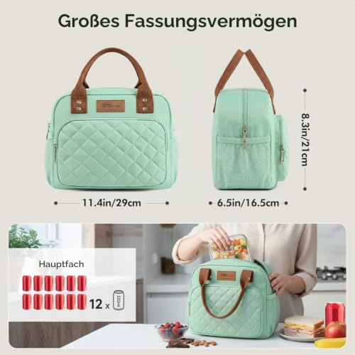 HOMESPON Kühltasche klein, Lunchbox, Isolierte Cooler Lunchtasche, grün – Ansicht 3