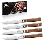 Purple Dragon Serrated Steak Knives Set of 4 - High Carbon German Steel Steak Knife Set with Square Wooden Handle - Effortless Cutting - Christmas Gift for Men and Women