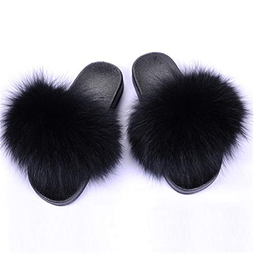 Sandales en fourrure de renard femme d'été et chaussons d'intérieur