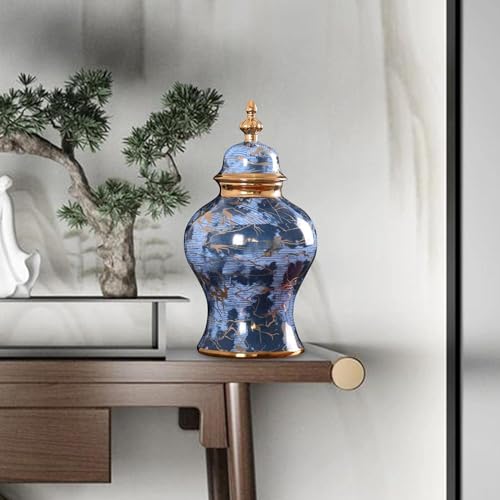 Ceramiczny garnek imbirowy z pokrywką, wazon na kwiaty, dekoracja stołu, puszka na herbatę, porcelanowy pojemnik do przechowywania, pojemnik do przechowywania kwiatów (wymiary: 20 x 38 cm, kolor