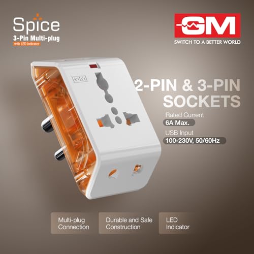 GM 6AMP 3-Pin Multiplug Travel Adapter with Universal Socket - Image 6
