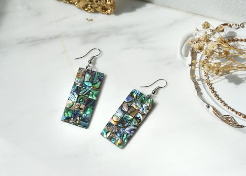 AeraVida Beautiful Ocean Long Rectangle Shaped Natural shell Dangle Earrings | Rectangle Dangle Earrings | Bar Earrings3