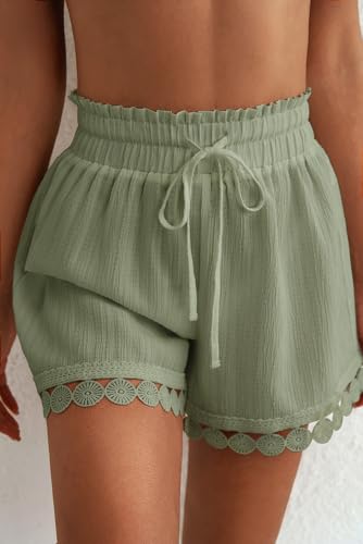 Image of Dokotoo Womens Shorts Summer Casual Loose Elastic Waist Drawstring Lace Boho Beach Cover Up Shorts