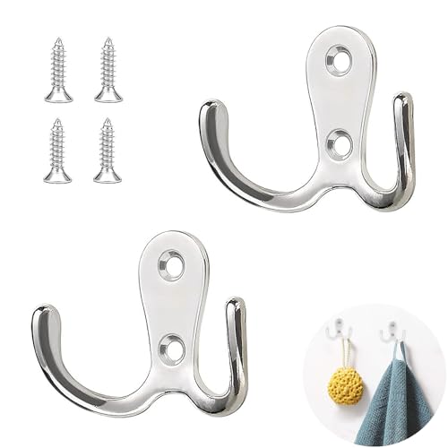 LeeQunQ 2 PCS Door Hooks Screw in, Coat Hooks for Door, Hooks for Hanging, for Kitchen Bedroom Wall Bathroom Hanging with Screws(Silver)
