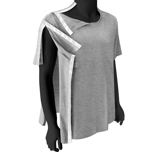 Shoulder Surgery Recovery Shirts Unisex Post Surgery Shirt Left and Right Side Snap Access Recovery T Shirt for Women Men2