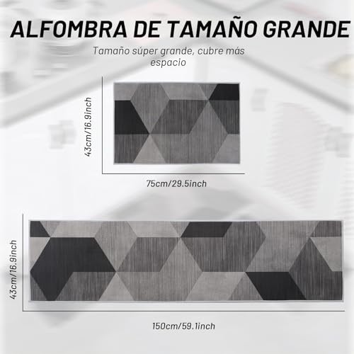 Miniatura 2 de Bwbike Juegos De Alfombras De Cocina Alfombras De Pie Lavables 2 Piezas Juegos De Alfombras De Piso Antideslizantes De Microfibra, 43 X 75 Cm 43 X 150 Cm, Rombo-Rejilla