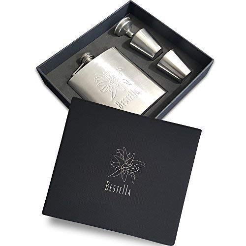 Hip Flask For Liquor or Whiskey With Shot Glasses and Funnel Set | 7oz Leak Proof Flask for Men with 2 Stainless Steel Shot Glasses and Free Funnel & Gift Box | Perfect Present for Men or Women