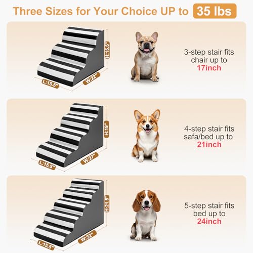 JOEJOY Curved Dog Stairs Ramp for High Beds 19\" H, 4-Step Dog Steps for Small Dogs and Cats, Pet Stairs for High Bed Climbing, Non-Slip Balanced Pet Step Indoor, Grey