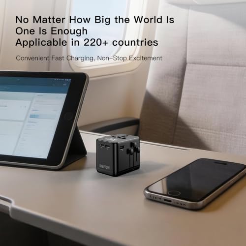 Image of MX GaN 70W Universal Travel Adapter with 2 AC Outlets, 3 USB-C & 1 USB-A Ports, 6-in-1 International Power Adapter for Worldwide Travel, Type A /C /G /I Plugs, 200+ Countries Fast Charging Adapter