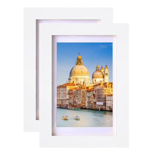 wyooxoo 4x6 Picture Frame Set of 2 Made of Solid Wood Photo Frames Display Pictures 3.5x5 with Mat or 4x6 Without Mat Colorful Frame For Wall or Tabletop Display,White