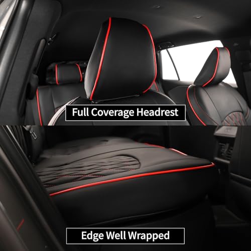 Image of EKR Rav4 Seat Covers Custom Fit for Toyota Rav4 (Hybrid) LE /XLE Premium 2026, Leather Car Seat Cover Full Set for SUV,Faux Leather(Black with Red Piping)