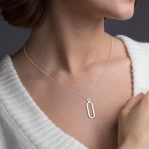 Moissanite Accent Paperclip Charm Holder Pendant Necklace in 10K Gold3