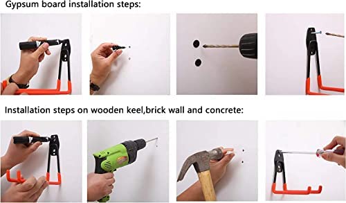 idmans Wandhaken, 10 Stück Schwerlast Garage Doppelhaken zur Organisation für Leiter, Stuhl, Schlauch, Fahrrädern, Elektrowerkzeugen Sperrigen (10, Orange)