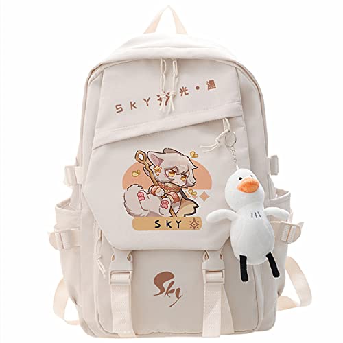 Charous Game Sky：Children Of The Light Weißer Nylon-Rucksack, Mode-Karikatur-Schultasche Mit Großer Kapazität,Weiß,L