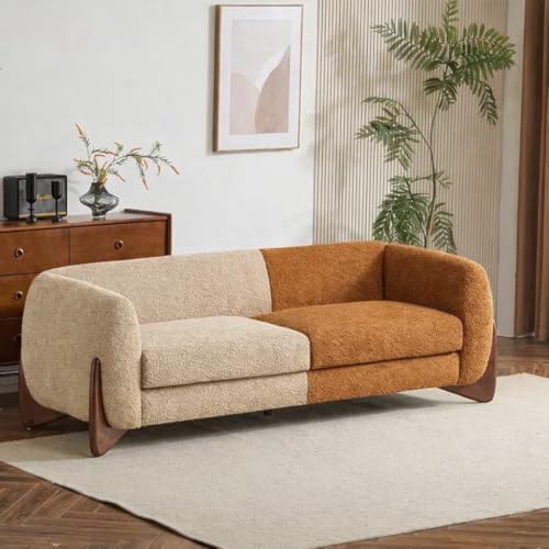 Image of Modern Comfortable Sofa Boucle Fabric Sofa for Living Room, Bedroom, Office with Pillow (Tan & Rust, 3 Seater)