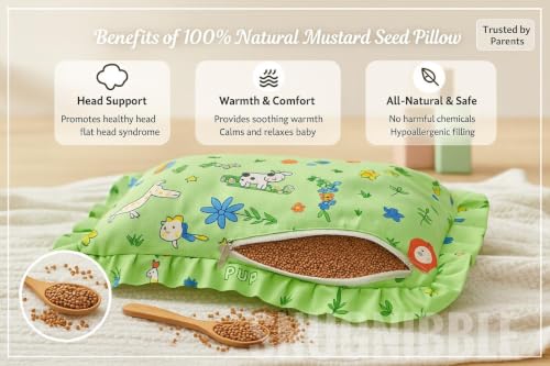 Image of Baby Pillow Jungle Print Cotton Pillow with Mustard Seed Filling (Green)