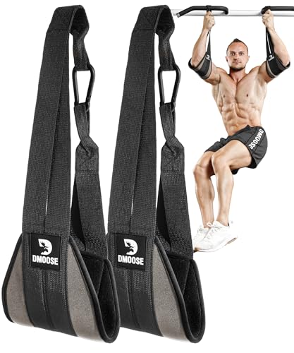 DMoose Fitness Hanging Ab Straps for Pull Up Bar & Core Strength Training-Soft Padded Exercise Straps for Ab Swing & Leg Raises Hang Bar Strap with 2 Steel Carabiners - Abs Equipment for Home & Gym