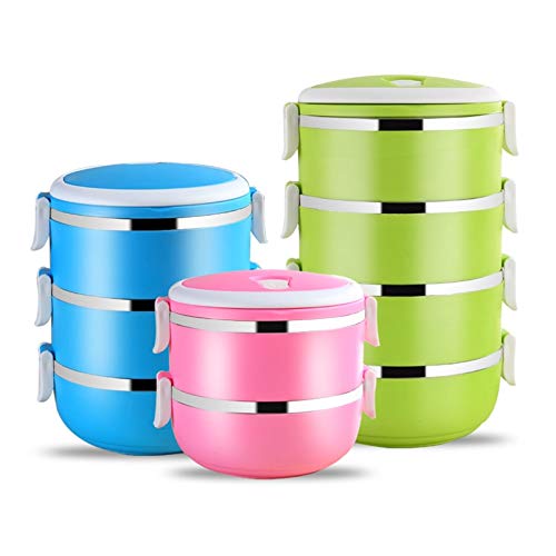 3nh XMT-Home Thermos Lunch Box Lunch boxs Food Container Multi Layers Multifunctional Food Container with Compartment 0.7-2.8L 1Pc : Three Layer Green