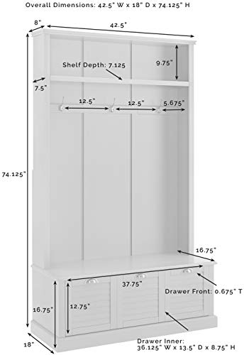 Crosley Furniture Ellison Hall Tree with Storage Bench and Coat Rack Hooks for Hanging, White - Image 7
