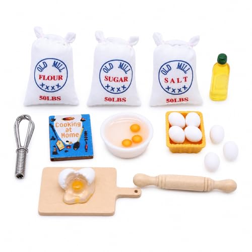Sac à farine miniature 1:12 avec batteur et livre pour cuisine de poupée