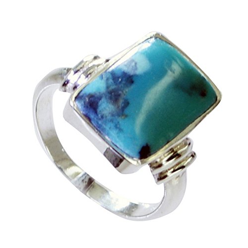 Bague argent véritable turquoise naturelle rectagne, bague pierre de naissance 46-68 - 2