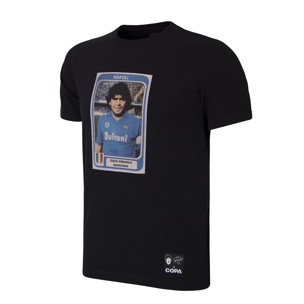 Copa - Camiseta - Hombre - Maradona x Pegatina de fútbol Napoli - Manga Corta - Negro - 100% algodón