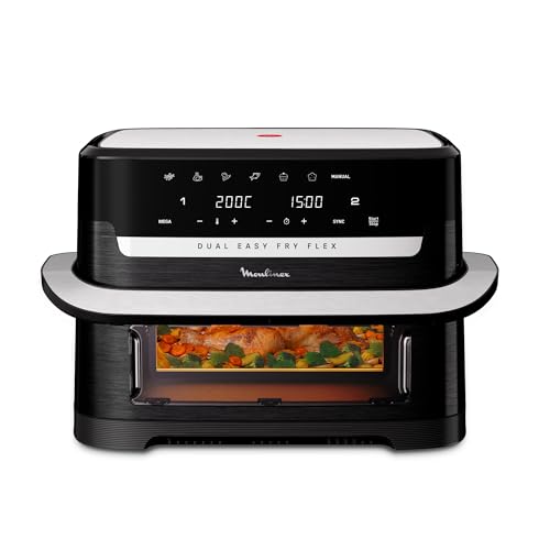Moulinex Easy Fry Dual Flex, air fryer, Grand tiroir de 9L, Double zone, Séparateur amovible, jusqu'à 8personnes, 7programmes intuitifs, EZ9228F0, noire, Noir