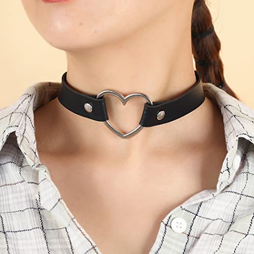 Borsgye 3 Stück Leder Choker Halskette Damen Gothic Punk Rock Halsband PU Leder Choker Kette Einstellbar Band Kragen Breit - Schwarz
