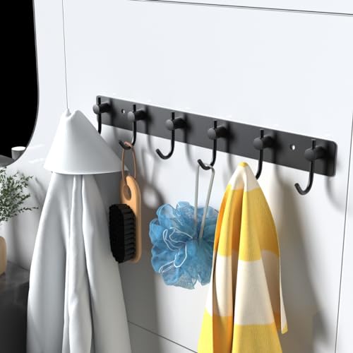 Image of VAEHOLD Wall Hooks for Hanging, Black Coat Rack Wall Mount with 6 Coat Hooks, Towel Hanger, Hat Hooks, Robes Hook in Bathroom, Bedroom, Kitchen, Living Room (2 Pack)