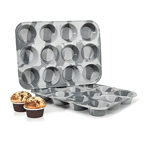 Vnray Silikon-Muffinform für 12 Muffins, antihaftbeschichtet, BPA-frei, Silikon-Cupcake-Pfanne zum Backen, normale Größe, 2 Stück, Silikon-Formen für Eier-Muffins (12 Tassen, MixGrey) Cover