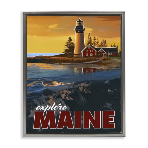 Maine Lighthouse Ocean Travel Beacon, 17 x 21 Inch Canvas in Floater Frame