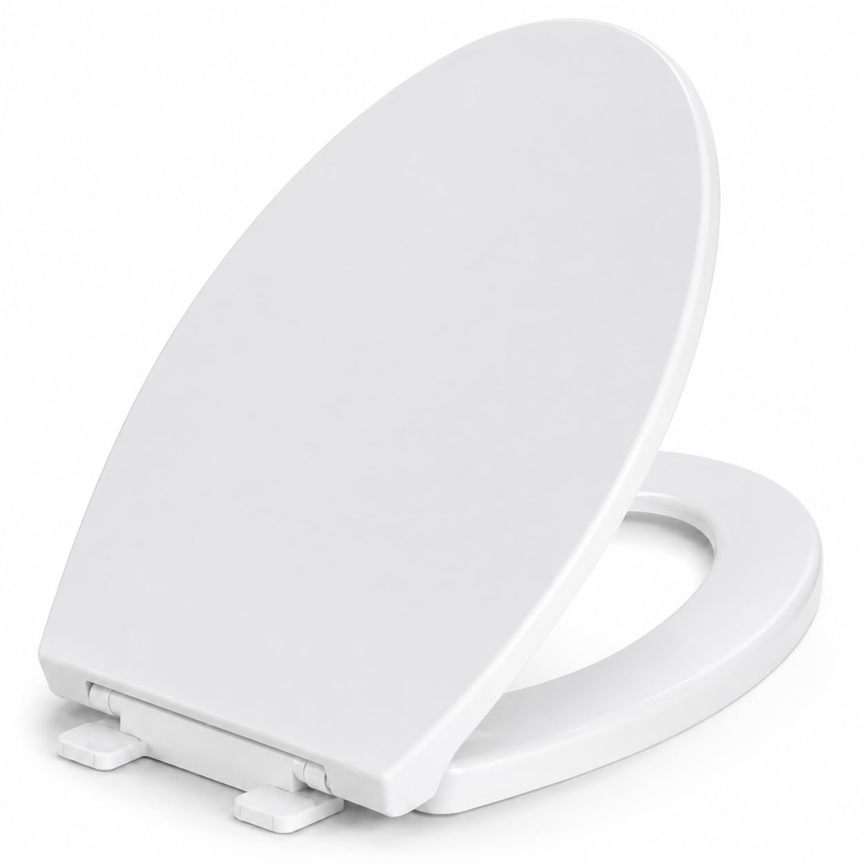 Elongated Toilet Seat, Quiet Slow Close, White Plastic, Comfortable Design