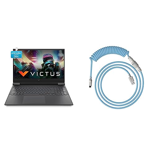 Image of HP Victus Gaming Laptop 11th Gen Intel Core i5-11400H16.1 inch(40.9 cm) FHD IPS Gaming Laptop & HyperX USB-C Coiled Cable Light Blue-White