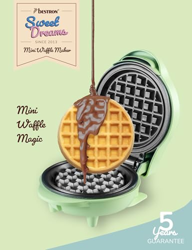 Bestron Waffle Maker, Piastra per waffel mini Ø10 cm, piccola macchina per waffel con rivestimento antiaderente, per compleanni di bambini, feste di famiglia, Pasqua o Natale, colore: Verde opaco - Immagine 1