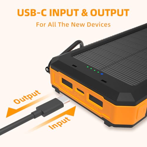 Solar Charger Power Bank 20000mAh Portable Charger with 4 Built-in Cables and USB-C in/Output, Dual Emergency Flashlights, Waterproof Outdoor Battery Pack for Camping, Hiking, Travel, and Storm Prep - Image 5