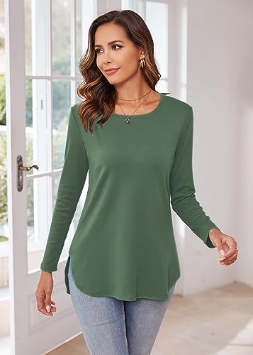 Image of Herou Women's Casual Long /Short Sleeve T Shirt Crewneck with Side Split Fall Pullover Loose Tunic Sweater Tops