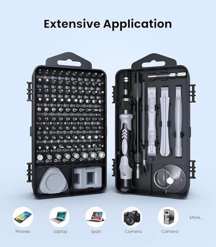 Image of 115-In-1 Precision Screwdriver Set, [Super Durable] Mini Professional Magnetic Repair Tool Kit, Small Screwdriver For Phone, Computer, Watch, Laptop, Eyeglass, Electronic, Black